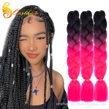 Prestretched Ombre Braiding Hair Extensions Pageup Afro Jumbo Crochet Braids Blue Expression Synthetic Hair